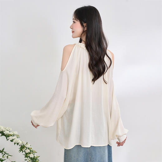 【限时秒杀】西遇露肩挂脖衬衫女夏季新款薄款衬衣泡泡袖法式长袖上衣Y0050481 商品图4