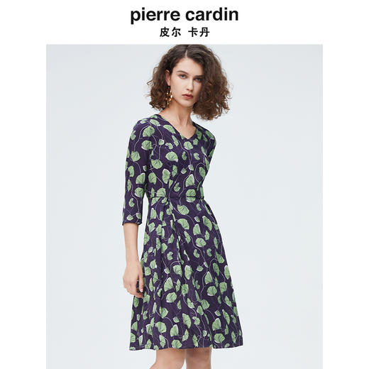 皮尔卡丹女装新款清新淡雅印花修身连衣裙P4125E4030G3 商品图1