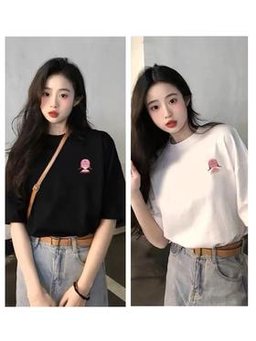 工厂直促价【100%棉】情侣（粉色麻花辫女孩-侧标）柯式印花短袖T恤-喜出