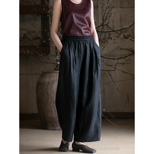 牧衣游原创龟裂纹香云纱阔腿裤轻薄显瘦黑色宽松百搭长裤 浮云卷 商品图3