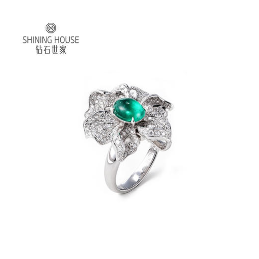 【祖母绿戒指】钻石世家 18K金祖母绿镶钻戒指   高级设计珠宝系列 绿宝石之王祖母绿 拥有美丽的翠绿色 象征着幸运、幸福和万物盎然的生命力 商品图0