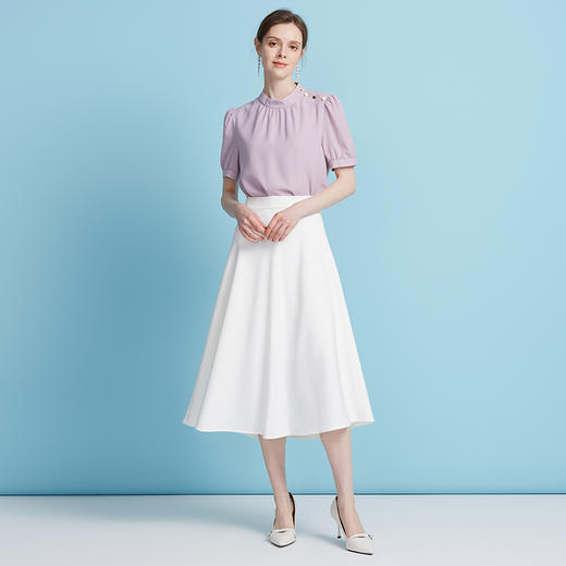 【气质短袖上衣】EITIE爱特爱灯笼袖复古立领衫2025夏季新款B2513620 商品图6