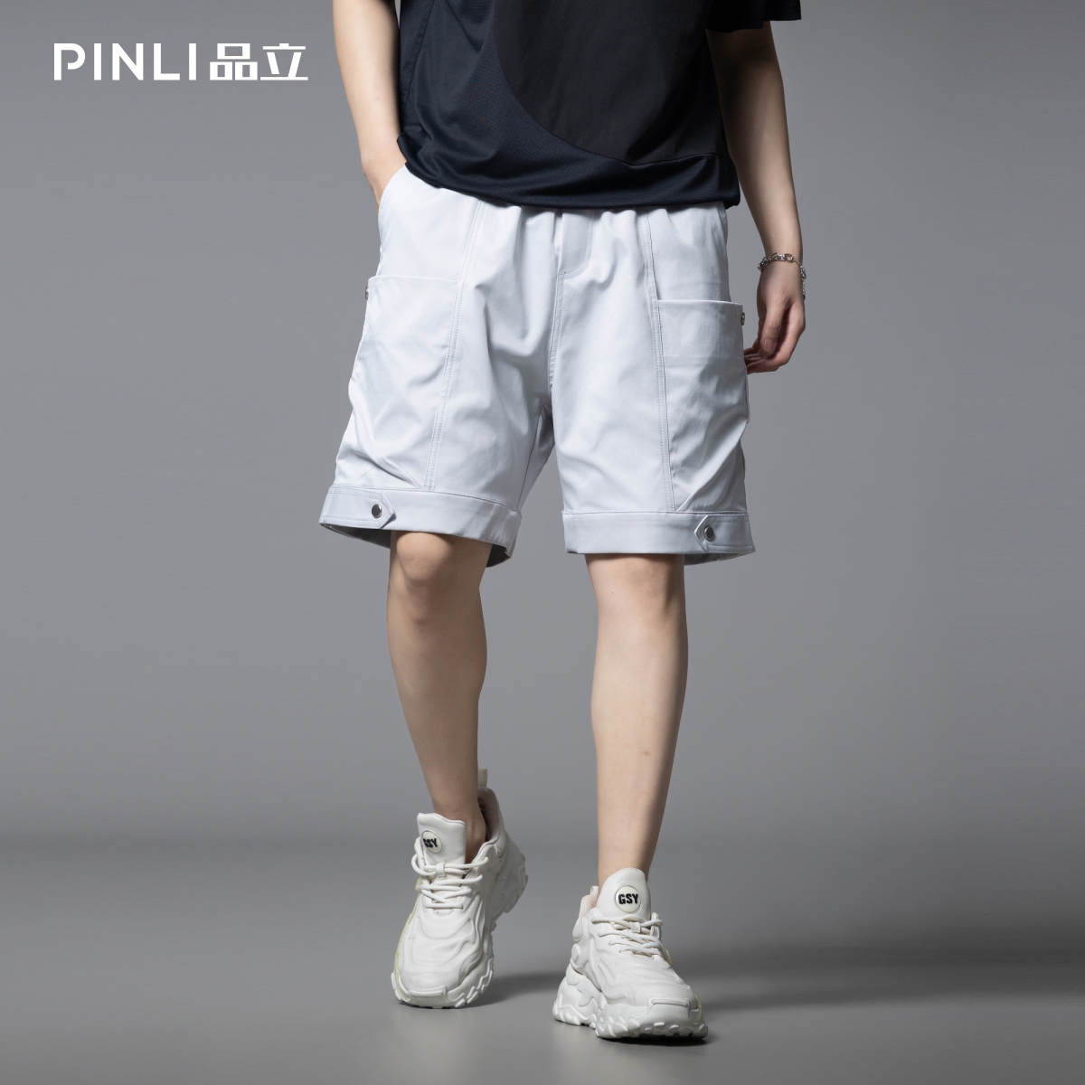 PINLI品立2025夏季新款美式高街宽松短裤潮男工装百搭休闲五分裤GD252117343