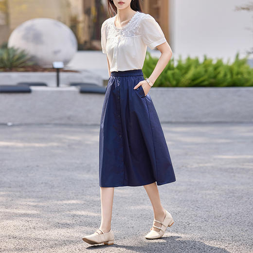 熙世界a字半身裙女夏季薄款2025新款高腰宽松遮跨显瘦垂感中长裙 商品图2