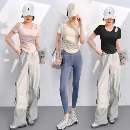 跃牌【瑜堂系列】镂空抽皱瑜伽服短袖女免穿文胸显瘦运动健身上衣JYMD105 商品图2