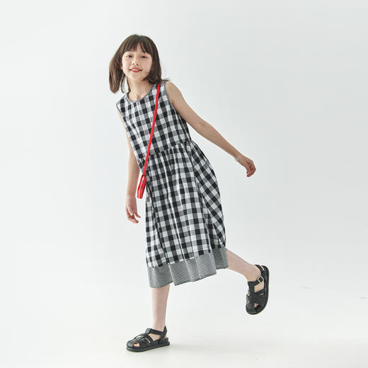 棵初2025夏季新款亲子中大女童格子连衣裙纯棉A字裙无袖背心裙 商品图4