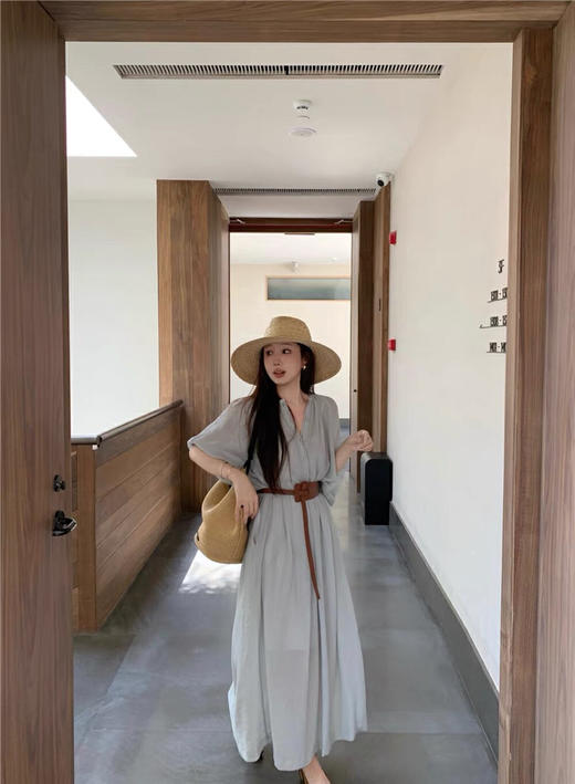 【GZ】无忧购韩系小众设计感海边度假风宽松气质连衣长裙+内搭背心套装(配腰带) 6757-5(截单后7天发货) 商品图7