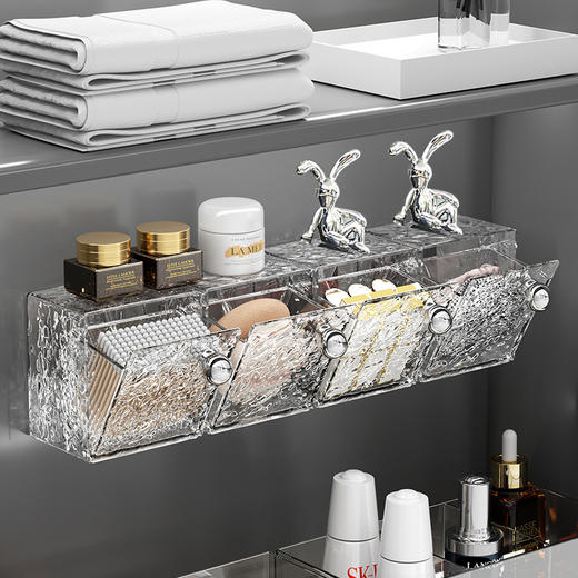 卫生间镜柜收纳盒 化妆棉卸妆棉签盒 壁挂翻盖洗漱台厕所浴室置物架 商品图0