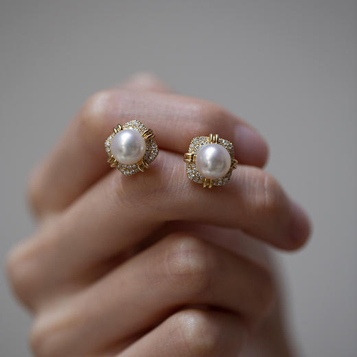 「‌华灯初上」18K黄珍珠钻耳钉 商品图1