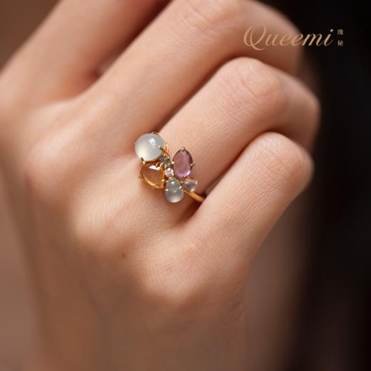 「福禄彩云间」18K黄白翡翠戒指 商品图0