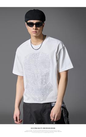 PINLI品立2025春夏新款时尚烫钻短袖T恤男士纯棉潮牌休闲百搭上衣BG252111012