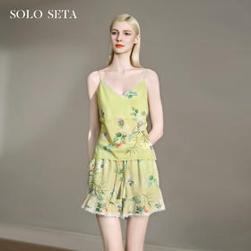 Solo seta真丝睡衣女短裤吊带套装丝绸家居服2025秋桑蚕丝度假风