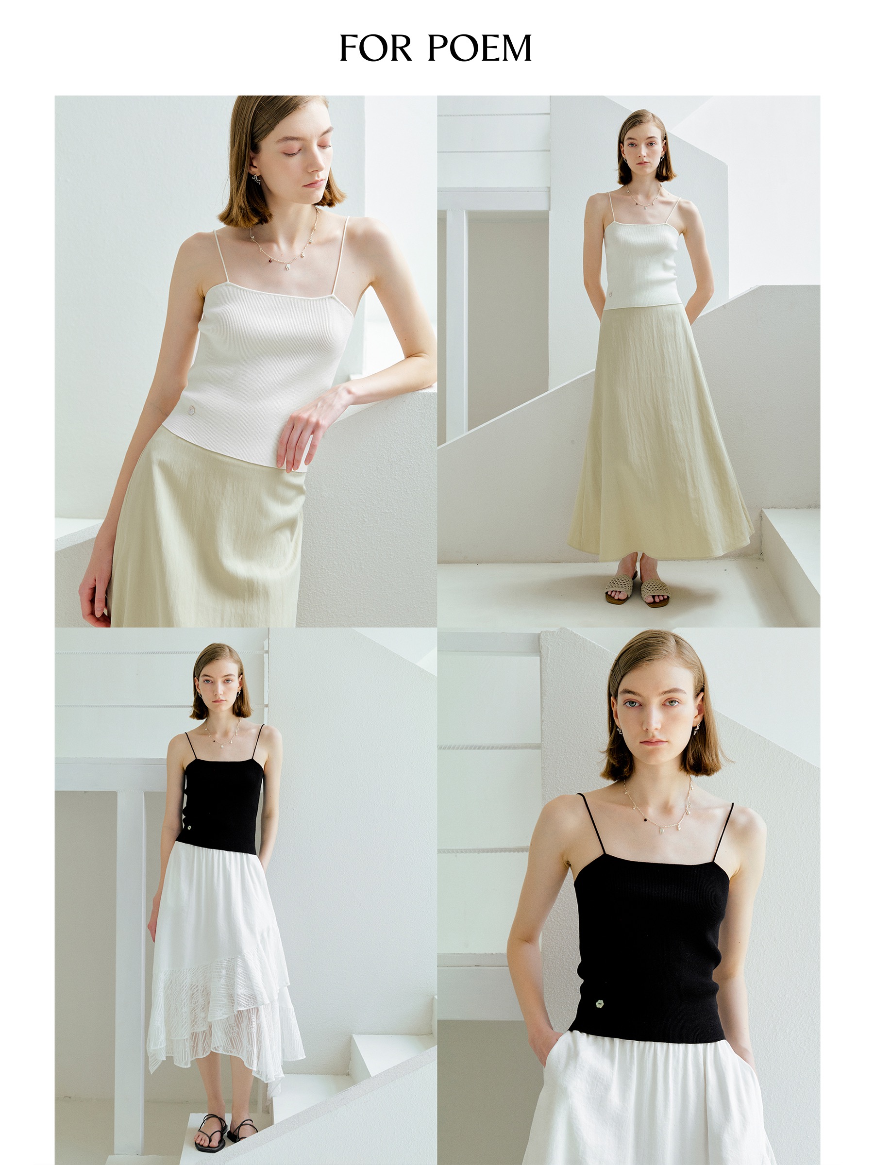 ForPoem 现货 25/SS原创设计桑蚕丝花朵纽扣百搭吊带背心