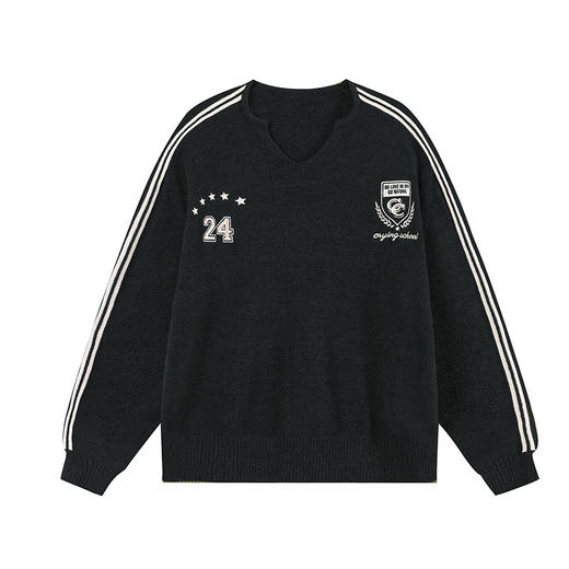 CryingCenter 软糯v领亲肤条纹刺绣学院足球毛衣 哭喊中心 商品图3
