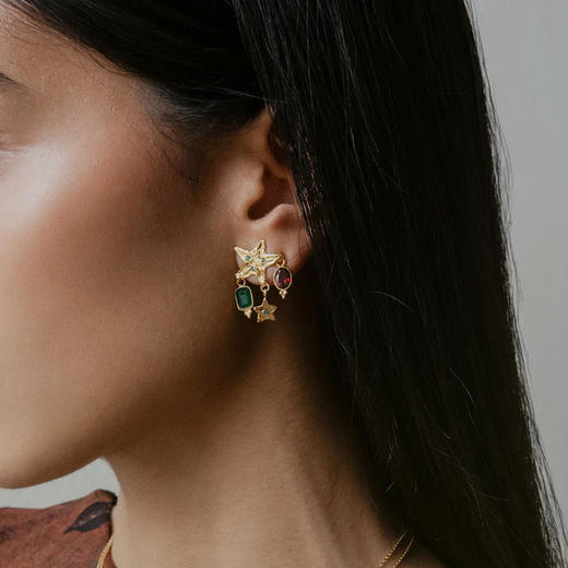 订购8周到｜Elise Tsikis-Midland-星星 天然绿玛瑙 红石榴石 耳环［法国设计师］ 商品图0