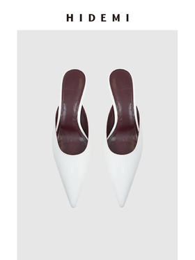HIDEMI进口牛皮极简设计感立体手工尖头穆勒小猫跟矮跟凉鞋拖鞋
