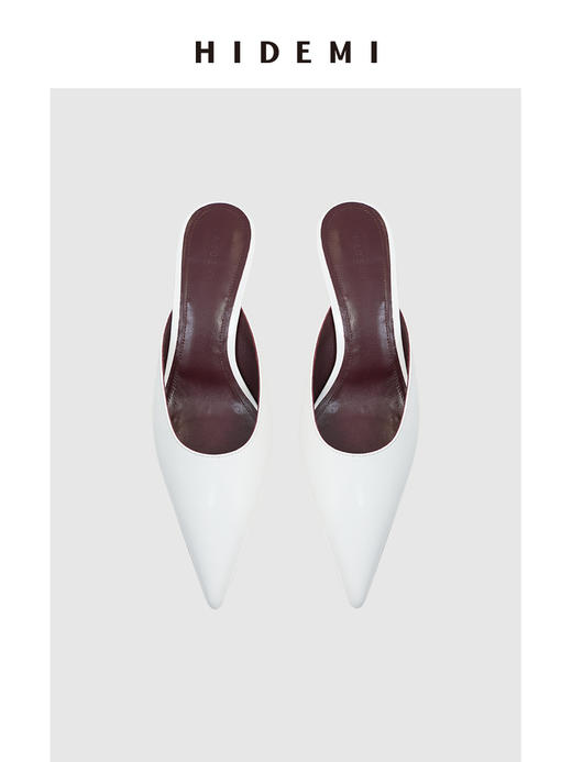 HIDEMI进口牛皮极简设计感立体手工尖头穆勒小猫跟矮跟凉鞋拖鞋 商品图0