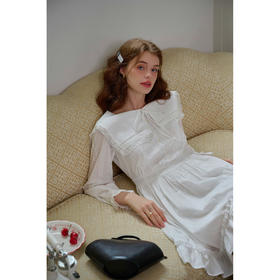 SimpleRetro可拆卸海军领肌理绣花连衣裙法式纯棉白裙