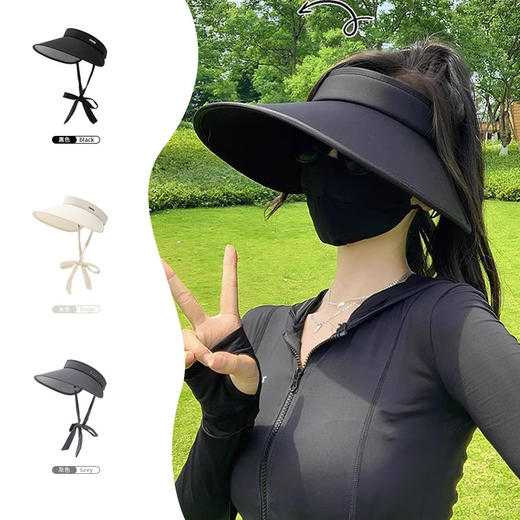 【2025新款】夏季新款UV变色板冰丝大帽檐防晒帽遮阳户外骑行空顶纯色空顶帽潮 商品图1