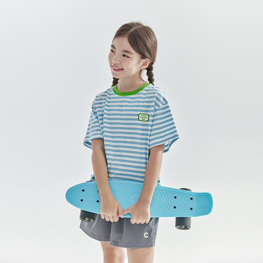 【代发】条纹短袖T恤 cicochild夏季款中大女童舒适亲子款蓝白条纹短袖 商品图2