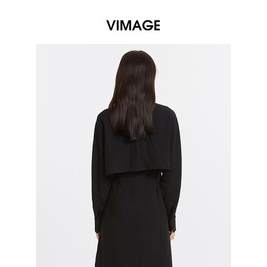 VIMAGE纬漫纪简约搭扣灯笼袖显瘦黑色百搭小外搭上衣秋季新款V2009603 商品图3