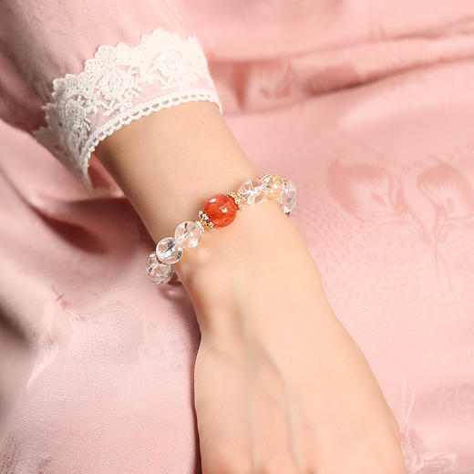 灵机白阿塞福慧路路通手链女 消磁白水晶红胶花手串 商品图2