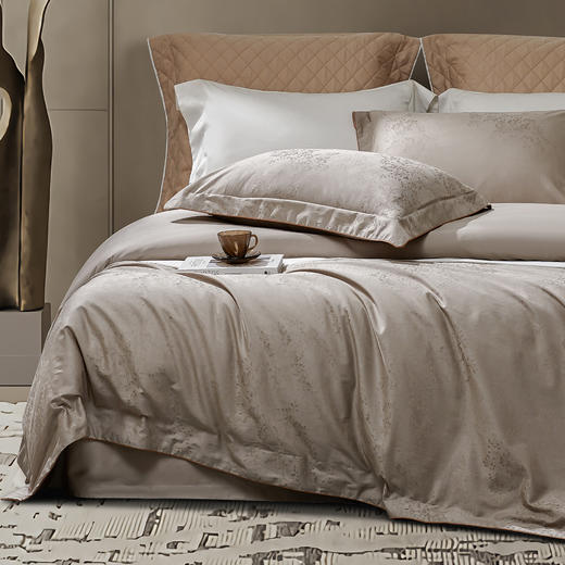 60长绒棉全棉四件套纯色大提花  叶琳-宫廷咖 商品图0