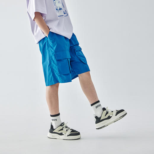 【代发】男童立体口袋五分裤 蓝汽水夏季纯色尼龙短裤工装大口袋轻薄休闲宝蓝/卡其 商品图2