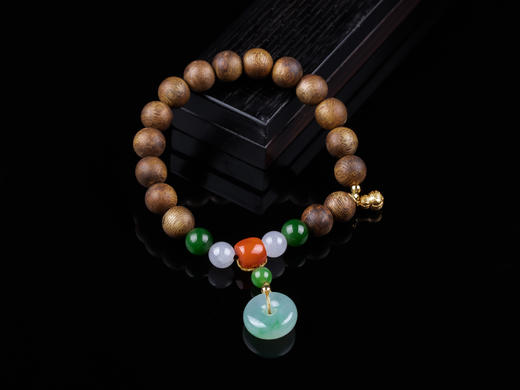 XY0233沉香+翡翠碧玉南红.银手串 商品图0