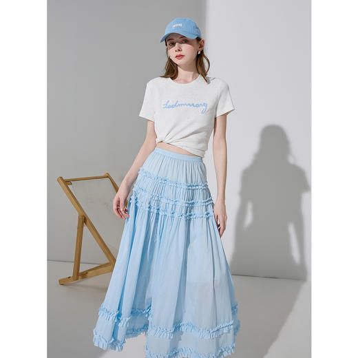 三彩2025夏季新款木耳边半身裙松紧腰A字裙蛋糕裙长裙清新M 商品图2