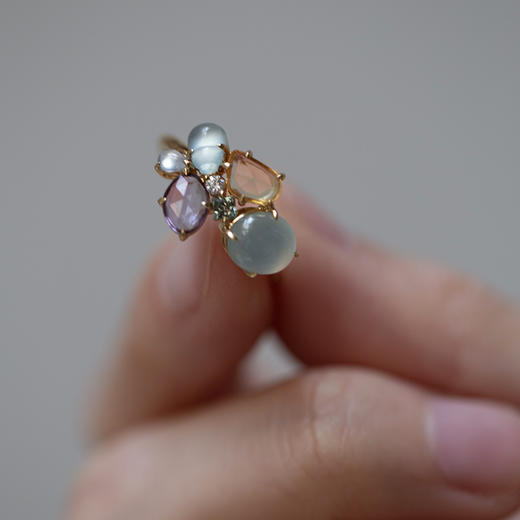 「福禄彩云间」18K黄白翡翠戒指 商品图1