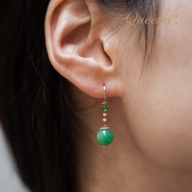 ”润”系列「润物长青」18K黄绿翡翠珠子耳环