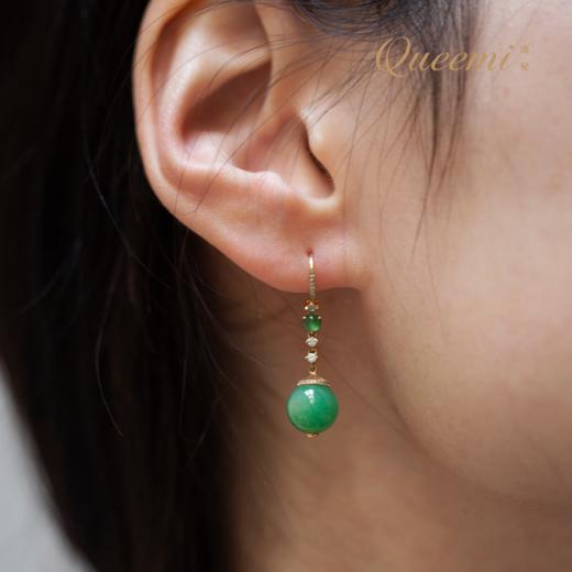 ”润”系列「润物长青」18K黄绿翡翠珠子耳环 商品图0