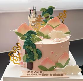 【臻品系列】--【祝寿寿桃仙鹤款】加高三层夹心祝寿生日蛋糕