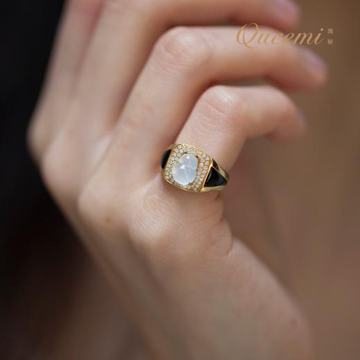 「幸福微光」18K白翡翠钻戒指 商品图0