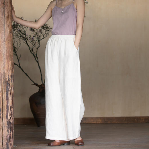 牧衣游原创 净色汉麻裤子新品清凉柔软透气宽松百搭休闲裤 醉墨 商品图2