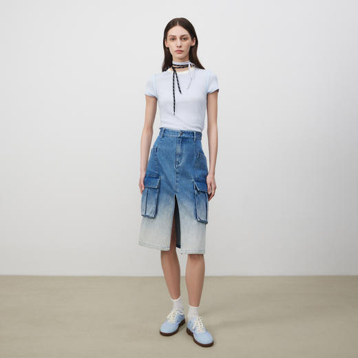 lost in echo2025春夏新款直筒多口袋工装风开衩中长牛仔半身裙女 商品图4