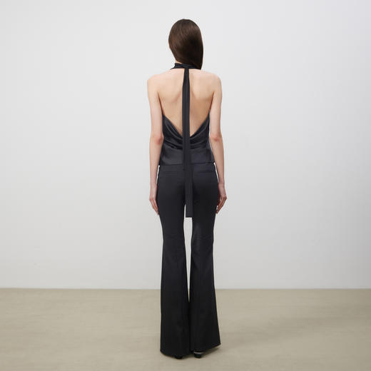 lost in echo2025春夏新款V领挂脖真丝收腰背心马甲高腰喇叭裤 商品图4