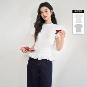 【芭蕾风花边】蕾丝拼接短袖T恤女夏季减龄显瘦短款上衣V0050777