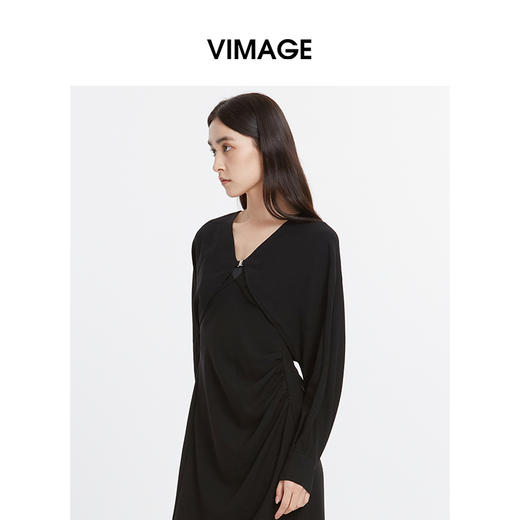 VIMAGE纬漫纪简约搭扣灯笼袖显瘦黑色百搭小外搭上衣秋季新款V2009603 商品图1