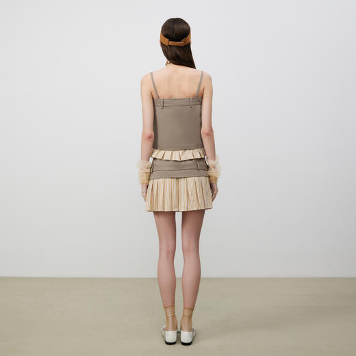 lost in echo2025春夏新款条纹短款A字百褶吊带上衣半身裙短裙女 商品图4