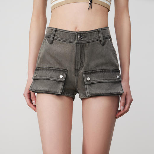 lost in echo2025春夏新款时髦灰色工装口袋低腰迷你牛仔超短裤女 商品图2