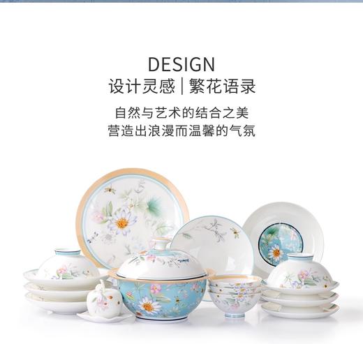 轻奢骨瓷餐具套装高档碗盘碗筷家用碗具组合北欧乔迁送礼礼盒陶瓷陶园梦繁花似锦8人用38头餐具 商品图0