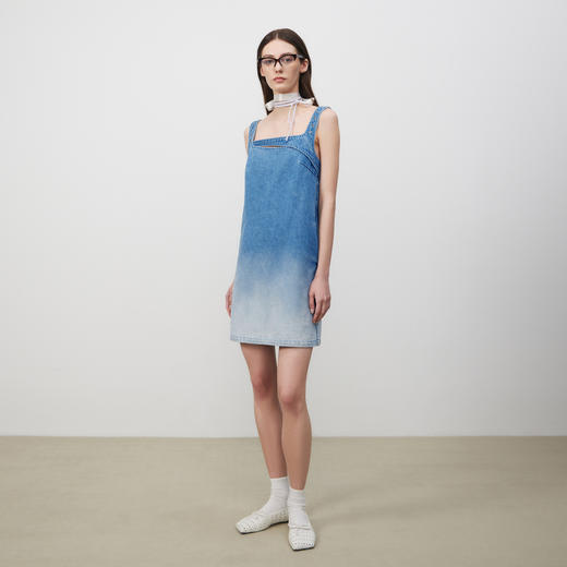 lost in echo2025春夏新款镂空吊带渐变牛仔中长款连衣裙A字裙女 商品图3