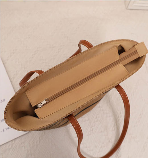 *【团购】【出游首选】美莞尔女款夏季草帽复古条纹草编包大容量托特包单肩包休闲编织包度假沙滩包W1-B10 商品图4