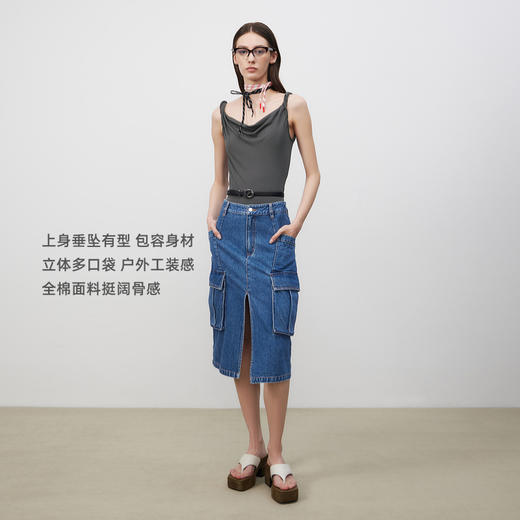 lost in echo2025春夏新款直筒多口袋工装风开衩中长牛仔半身裙女 商品图1