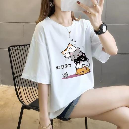 工厂直促价【100%棉】情侣（叠叠猫-大图）柯式印花短袖T恤-喜出 商品图1