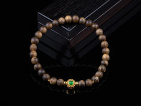 XY0182沉香+翡翠18K金单圈手串