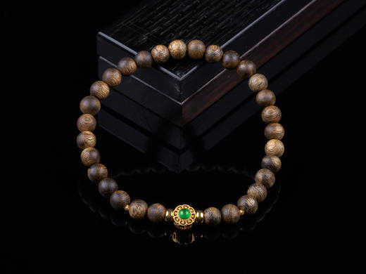 XY0182沉香+翡翠18K金单圈手串 商品图0
