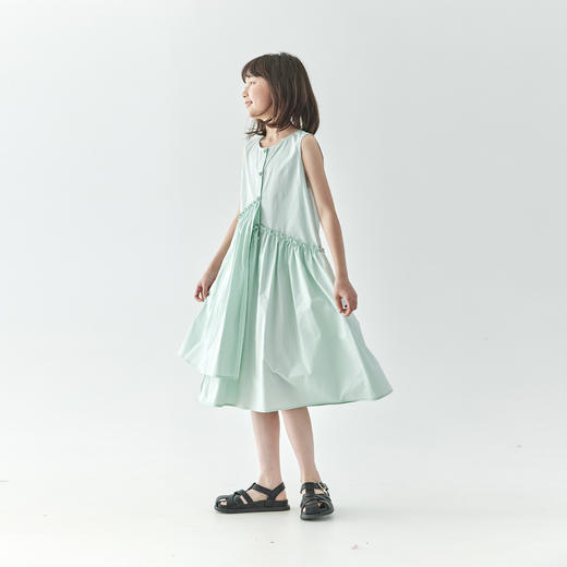 【代发】女款纯色连衣裙 棵初夏季款亲子中大女童纯棉无袖裙子木耳边宽松仙女裙湖水绿/紫色 商品图3